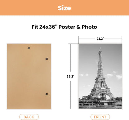 upsimples 24x36 Poster Frame Black 3 Pack, Scratch-Proof Picture Frames 24 x 36 for Photo Gallery - Slide-In Strips, Horizontal or Vertical Wall Mounting