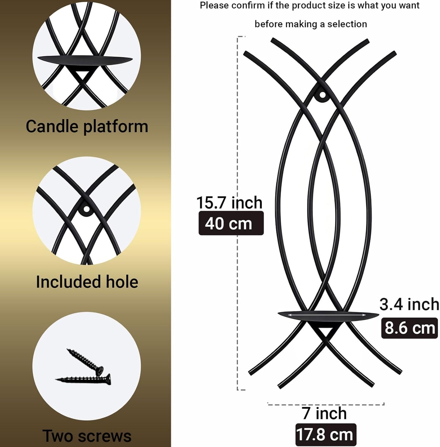 Gold Wall Sconce Set of 2, Metal Candle Holder, Modern Hanging Decoration for Living Room, Farmhouse,Wall Mounted Candelabra with Minimalist Lines,Gothic Antique Decor