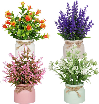 Yoratee 6pcs Artificial Pot Flowers Small Fake Plants Mini Potted Plants for Home Office Tabletop Decoration