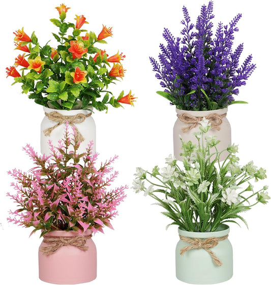 Yoratee 6pcs Artificial Pot Flowers Small Fake Plants Mini Potted Plants for Home Office Tabletop Decoration