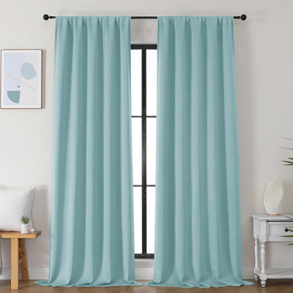 Simplebrand Ava Sage Green Blackout Curtains for Bedroom 63 Inch Length 2 Panels Set, Solid Thermal Insulated Energy Saving Rod Pocket Window Treatment Curtains Blackout Drapes, W40 x L63 Inch, Sage - Colors A