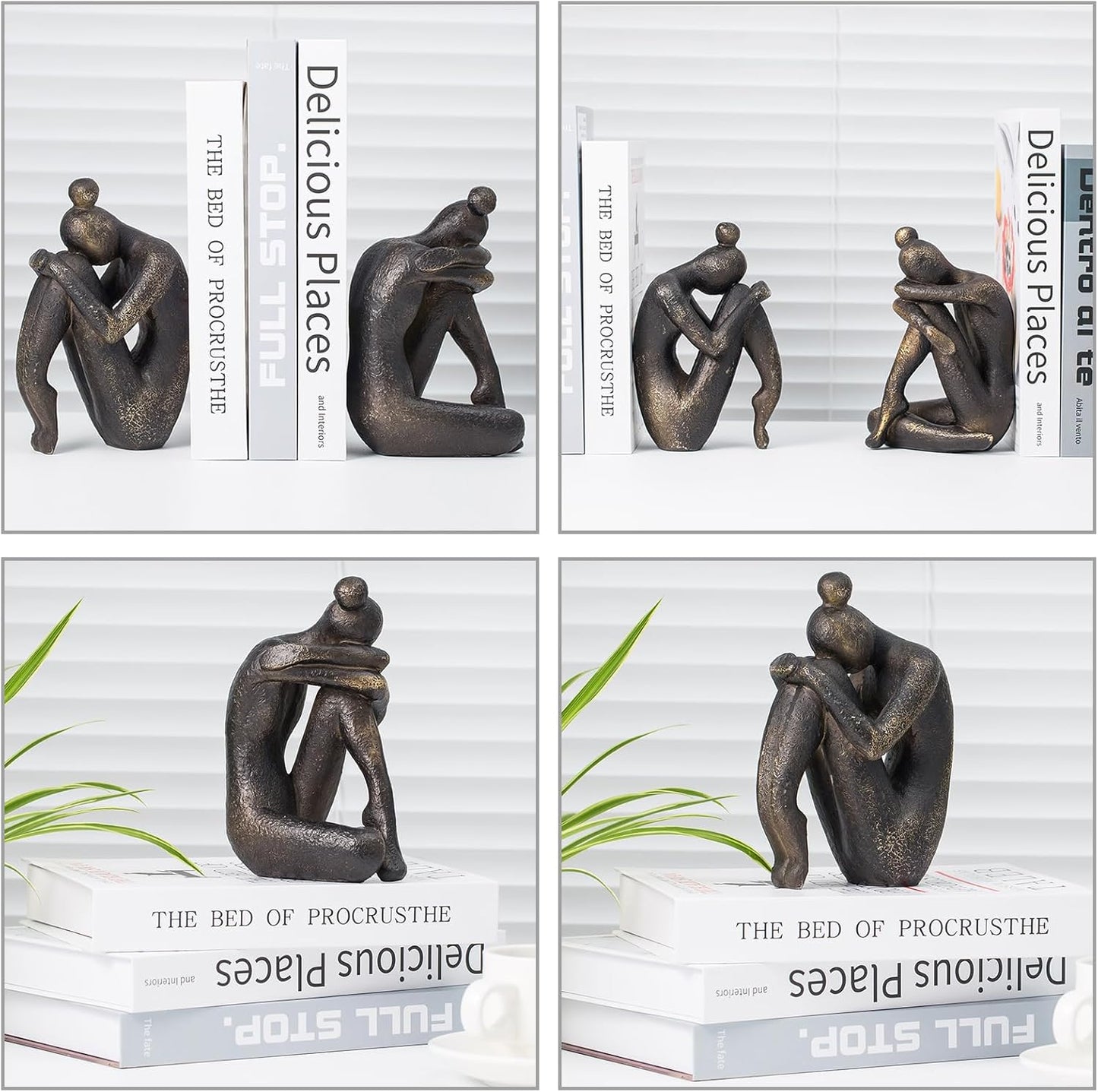 Lukitas Thinker Decorative Bookends, Non-Slip Book Holder, Book Ends for Shelves Living Room Office Home Decor, Resin, 1Pair/2Piece 9''