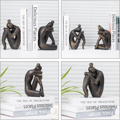 Lukitas Thinker Decorative Bookends, Non-Slip Book Holder, Book Ends for Shelves Living Room Office Home Decor, Resin, 1Pair/2Piece 9''