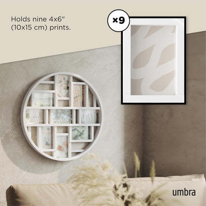 Umbra Luna Collage Picture Frame Holds Nine 4x6" Photos, Large 22-Inch Diameter, Black