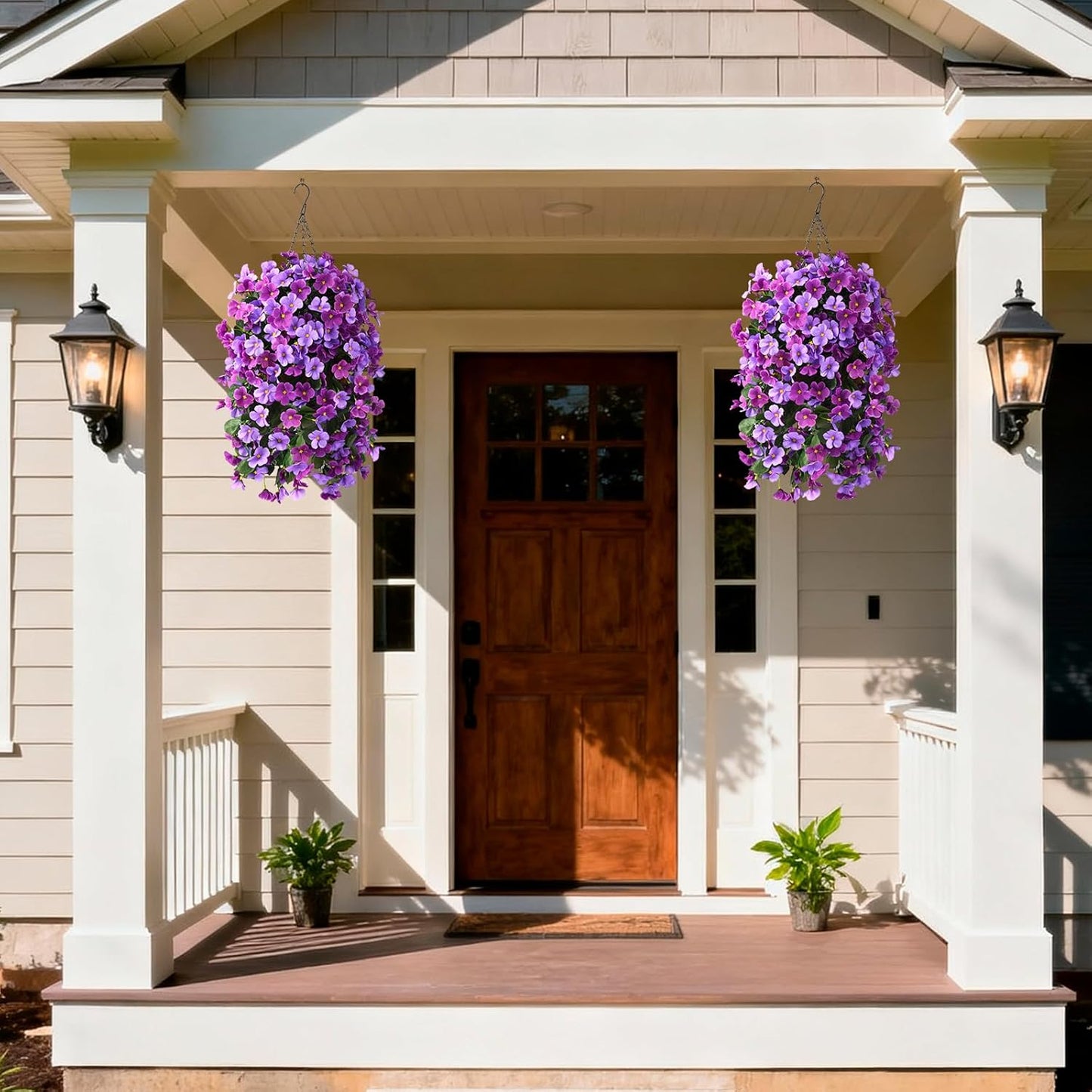 INQCMY Artificial Fake Hanging Plants Flowers Basket for Spring Summer Outdoor Outside Decoration,Faux Silk Begonia Flower in Planter Look Real UV Resistant for Home Porch Patio Balcony Yard Decor