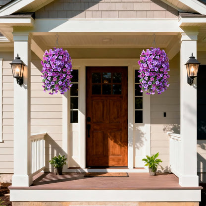INQCMY Artificial Fake Hanging Plants Flowers Basket for Spring Summer Outdoor Outside Decoration,Faux Silk Begonia Flower in Planter Look Real UV Resistant for Home Porch Patio Balcony Yard Decor