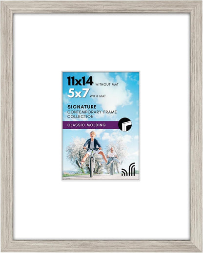 Americanflat 11x14 Picture Frame with Shatter-Resistant Glass - Use as 5x7 Frame with Mat or Display 11x14 Photo Without Mat - Signature Collection - Picture Frames for Wall Display - Black