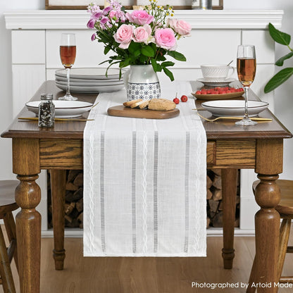 Artoid Mode Beige Rustic Cotton Linen Table Runner, Seasonal Embroidered Hollow Kitchen Dining Table Decoration for Home Party Decor 13x72 Inch