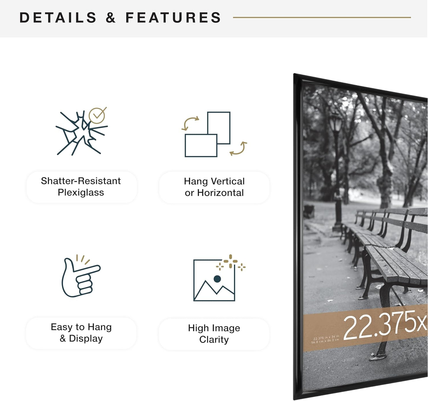 MCS Trendsetter 24x36 Poster Frame Black High-Gloss, Vertical & Horizontal Wall Hanging Large Picture Frame for Photos, Posters & Art Prints (1-Pack)