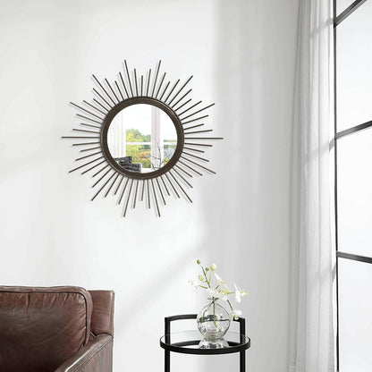 Gold Sunburst Mirrors for Wall Decorative Metal Round Art Mirrors Large Wall Decor Hanging Mirror for Bathroom Bedroom Living Room Vanity Entryway 16"