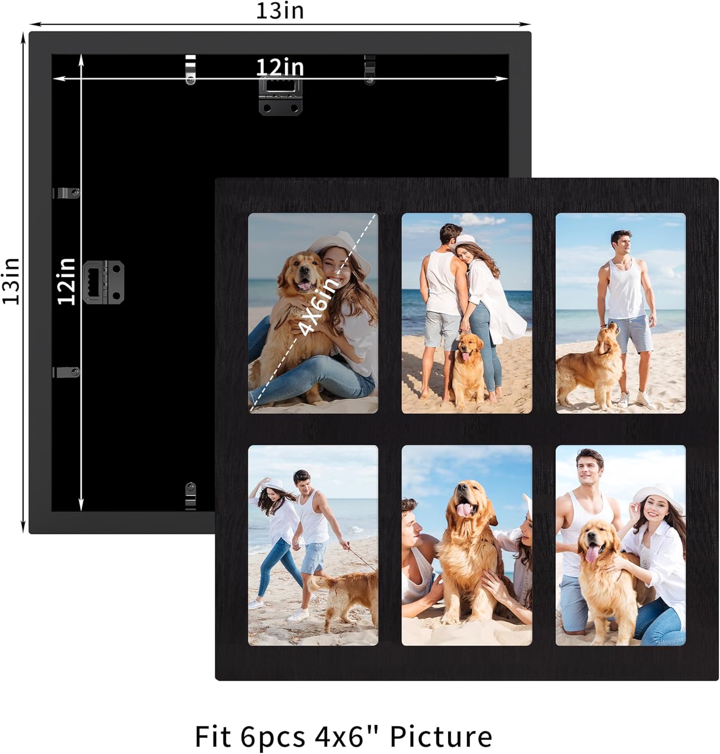 YESKAY 4x6 Picture Frame Collage for Wall Decor, Multiple Photo Collage Frames with Tempered Glass, 7-Opening for 4 x 6 Picture Frames, Rustic Brown, 1 Pack