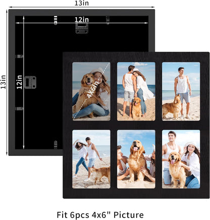 YESKAY 4x6 Picture Frame Collage for Wall Decor, Multiple Photo Collage Frames with Tempered Glass, 7-Opening for 4 x 6 Picture Frames, Rustic Brown, 1 Pack