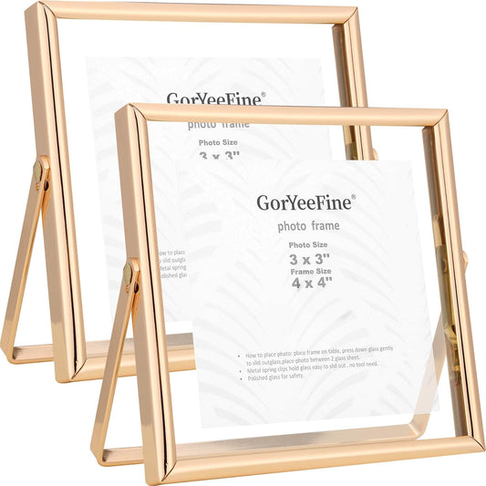 Gold 7x5 Floating Frame(Horizontal) 2pack for Photo Sizes(3.5x5'',4x6''),Classy Gold Frames Tabletop/Shelf display, for Wedding,Christmas,Birthady,Home or Office Decor.