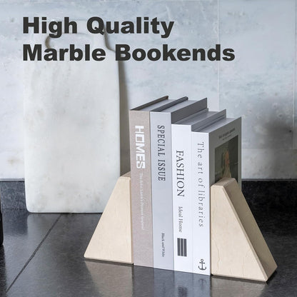 Karibiber Travertine Bookends for Heavy Books, Marble Decorative Bookends for Shelves, Heavy-Duty Stone Book Ends for Hardback Book & Cookbooks, Unique Book Stopper & Holder, Travertino Italy