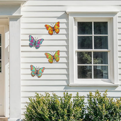 Metal Butterfly Wall Decor - 9.6" Outdoor Fence Wall Art Decor, Hanging Decoration for Garden Yard Living Room Bedroom Patio Balcony(4 Pack)