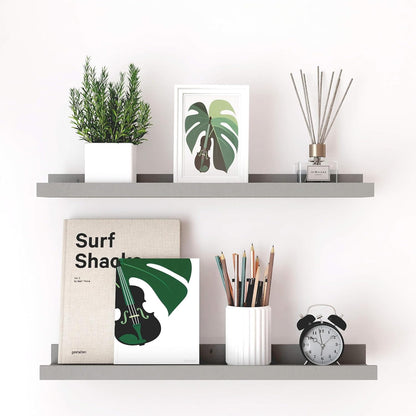 White Floating Shelves for Wall Decor, Wall Mounted Wood Storage Shelf for Bedroom, Living Room, Bathroom, Kitchen, Nursery, Display Picture Ledge Shelf with Lip Set of 2-14 Inches, White