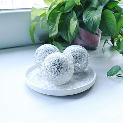 3 Pack Blue Decorative Orbs Mosaic Crack Glass Balls Decor Solid Sphere Globe Bowl Vase Fillers Holiday Living Room Mantle Basket Centerpiece 3.35 Inch