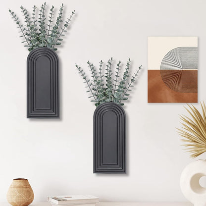 Dnnnii 2 Pack Wooden Wall Vase Set - Brown Finish Modern Farmhouse & Boho Wall Decor for Entryway, Hallway, Bathroom, Living Room, Dining Room, Narrow Spaces