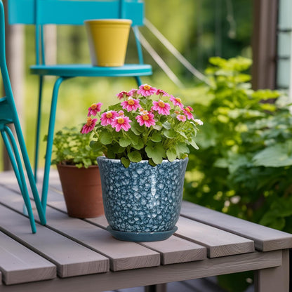 Ceramic Plant Pots - 12 Inch Pots for Plants Indoor Outdoor, Large Round Planter with Drainage Hole and Saucer, Modern Decorative Flower Pot, Home Garden Decor, House Warming Gifts, Blue
