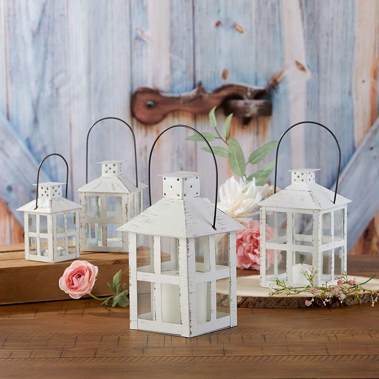 Kate Aspen Rustic Farmhouse Decor White Candle Holder Lantern Decorative (5 Inch), Wedding Decoration, Centerpiece Table Decorations, Home Decor, Shelf Decor, Fireplace Lantern