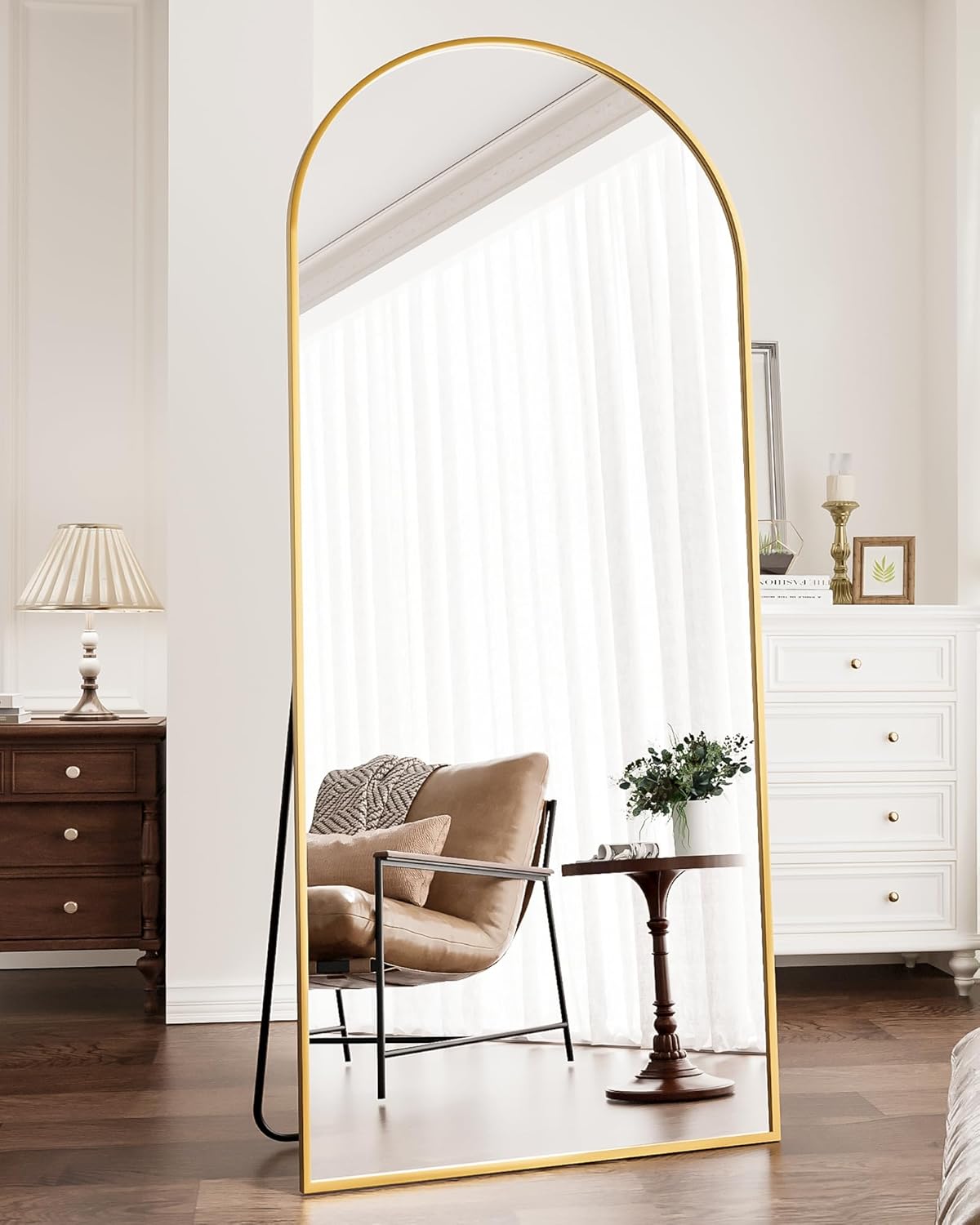Mirror Full Length, 71"x26" Arched Full Length Mirror, Arch Mirror with Stand, Large Standing Mirrors, Oversized Full Body Mirrors with Aluminum Frame for Bedroom, Living Room (White)
