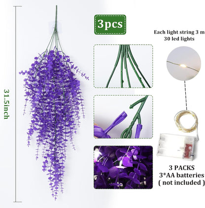 RECUTMS Artificial Hanging Plants Fake Hanging Plant Faux Eucalyptus Leaf Greenery Vine Outdoor UV Resistant Plastic Plants Home Garden Wedding Party Indoor Outdoor Decorations(White)