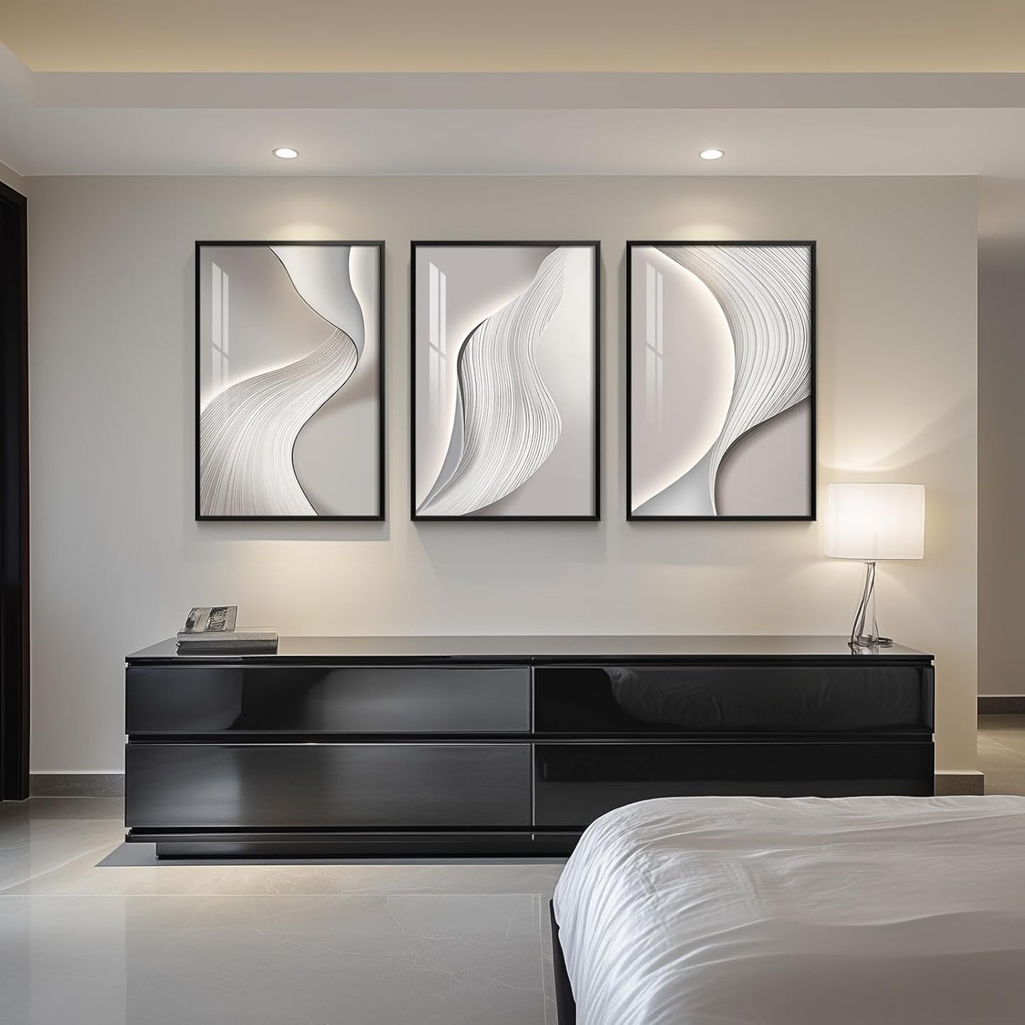 Framed Modern Luxury Gold Wall Art, Set of 3 Piece Contemporary Paintings Artwork for Walls, Golden Prints Pictures with Gold Frame, Wall Decor for Living Room, Hallway, Bedroom, Office 16x24 Inch