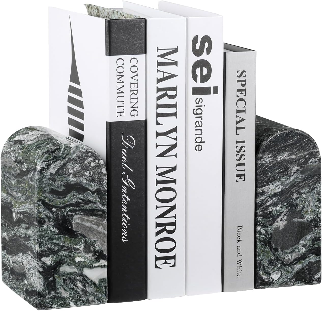 Koville African Natural Marble Bookends for Shelves, Non-Slip Book Ends, 13LBS Ultra Heavy Duty Marble Book Holder Organizer, Apartment Decor for Movies/CD/Video Games(Namib Fantasy)