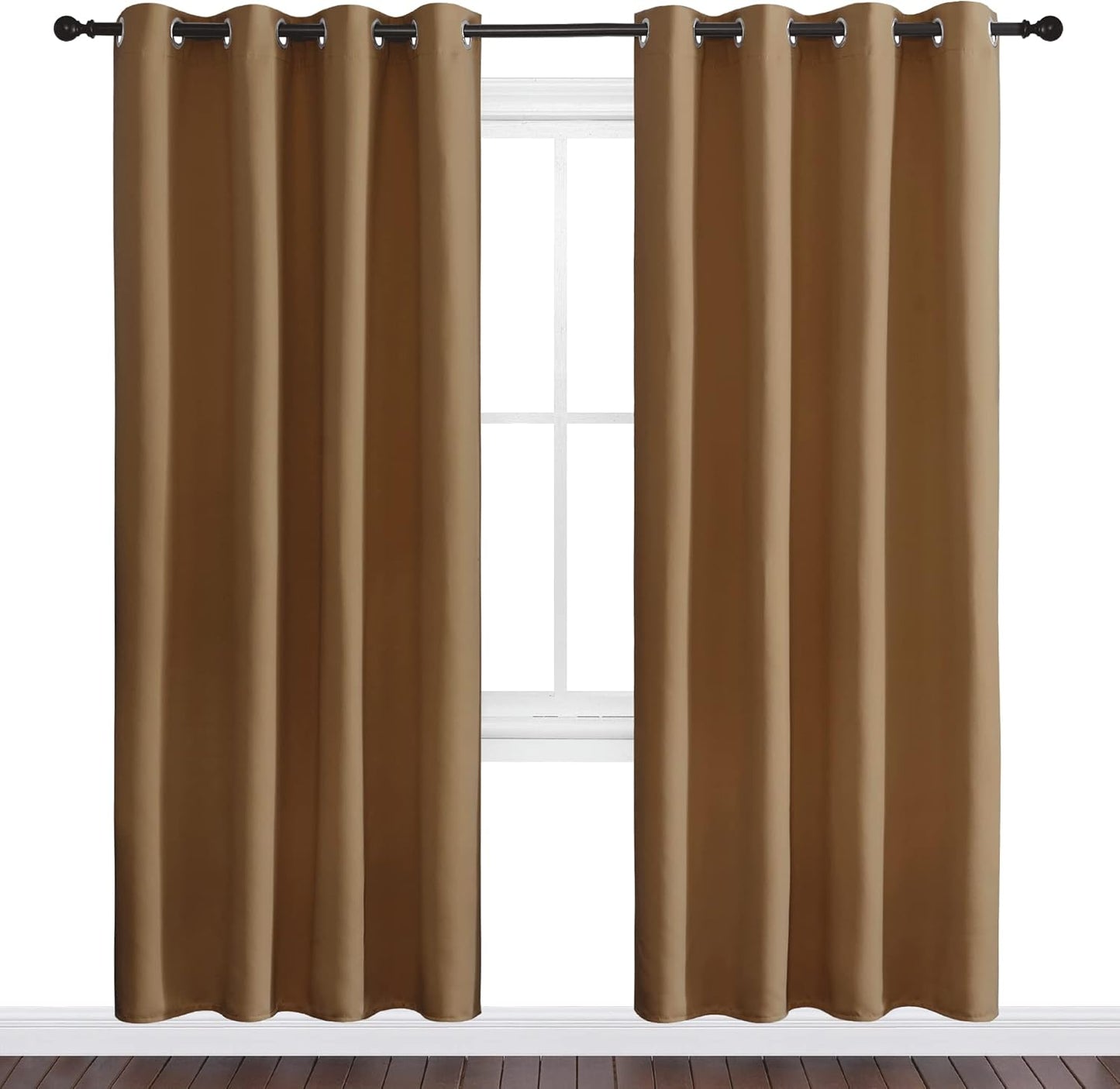 NICETOWN Halloween Pitch Black Solid Thermal Insulated Grommet Blackout Curtains/Drapes for Bedroom Window (2 Panels, 42 inches Wide by 63 inches Long, Black) - Colors A