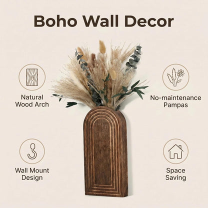 Wooden Wall Planter Set of 4 - Modern Home Decor for Living Room, Bedroom, Bathroom - Walnut Finish Planter for Dried Flowers, Faux Greenery, Indoor Plants