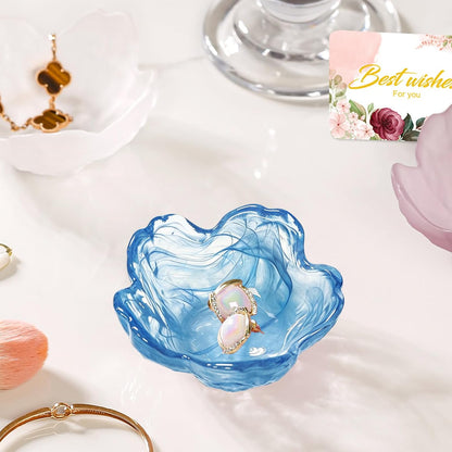 Purple Flower Jewelry Dish Glass Ring Holder Dish Jewelry Tray Cute Vanity Organizer Aesthetic Nightstand Bathroom Room Decor Trinket Dish Mothers Day Friendship Christmas Birthday Gifts for Women