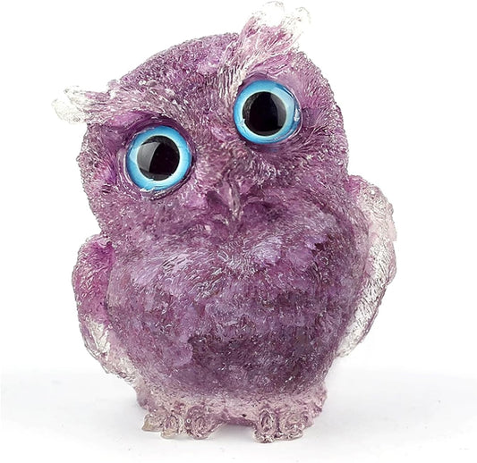 OwMell Owl Statue Tumbled Stone Gemstone Owl Figurine Home Decor Shelf Decor 2.5" - Turquoise