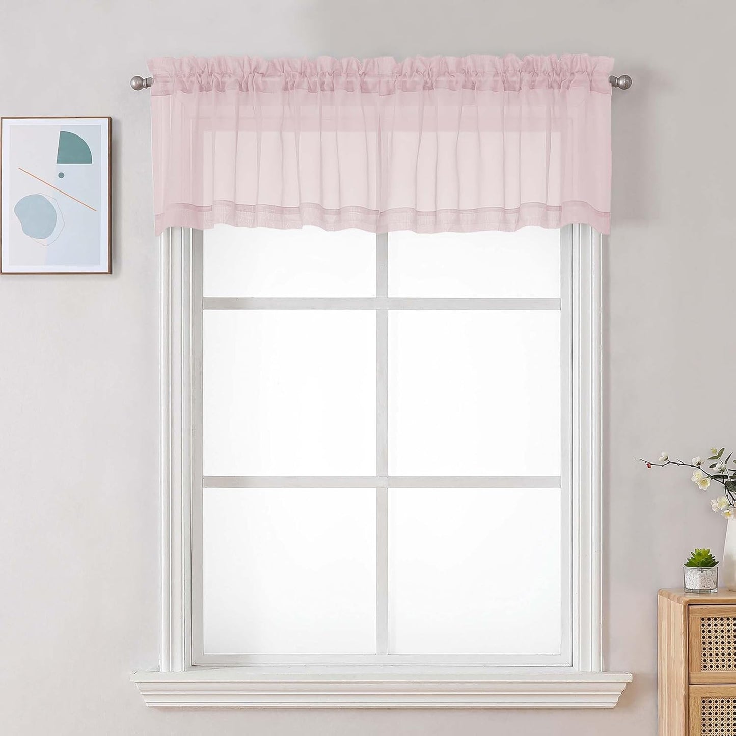 Chyhomenyc Sheer White Valances for Windows 2 Pack, Small Window Curtains for Living Room Bathroom Cafe Laundry Basement, Modern Top Dual Rod Pocket Voile Curtain, 42W x 14L inches, White - Colors C