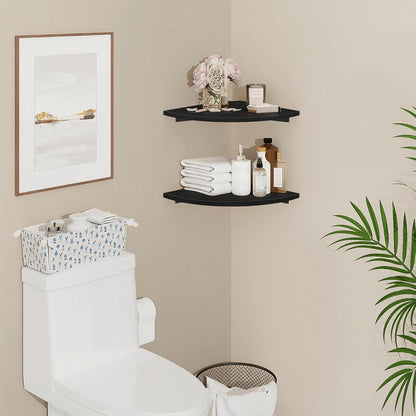 Homode Corner Wall Shelf, 12 in Wide Rounded Corner Shelf Floating, Set of 2 Wooden Hanging Corner Shelves with Wire Hole for Bathroom Living Room Office, White