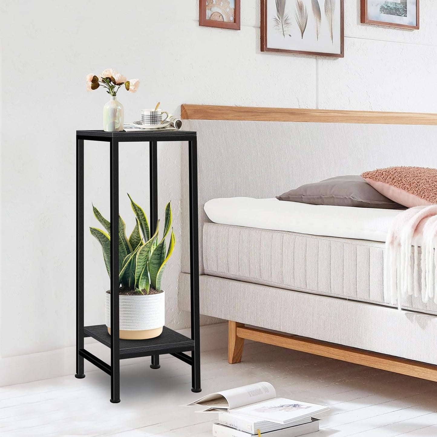 Plant Stand Indoor, Tall Plant stands for Indoor Outdoor Plants, 2 Tier Heavy Duty Plant Shelf 31" Metal Pedestal Stand Modern Corner Flower Stand for Patio, Living Room, Balcony