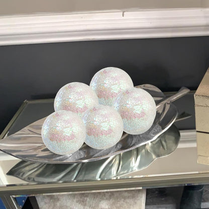 TOPZEA Set of 3 Decorative Balls, 4 Inch Glass Mosaic Orbs Sphere Bowl Fillers, Coffee Table Centerpiece Ball Ornaments for Living Room, Christmas, Holiday Party, White Home Decor