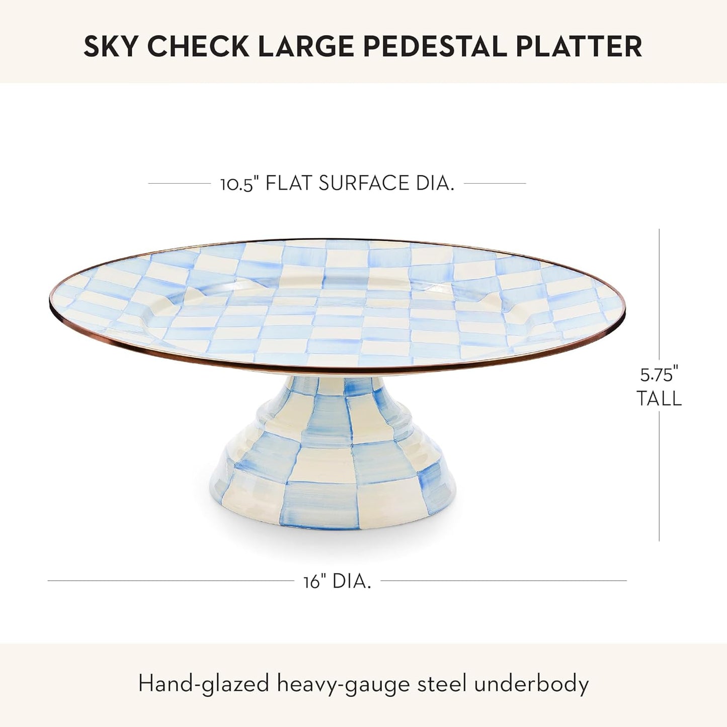 MACKENZIE-CHILDS Enamel Pedestal Serving Platter, Decorative Serving Dish for Food, Small, Black-and-White Courtly Check