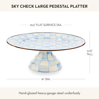 MACKENZIE-CHILDS Enamel Pedestal Serving Platter, Decorative Serving Dish for Food, Small, Black-and-White Courtly Check