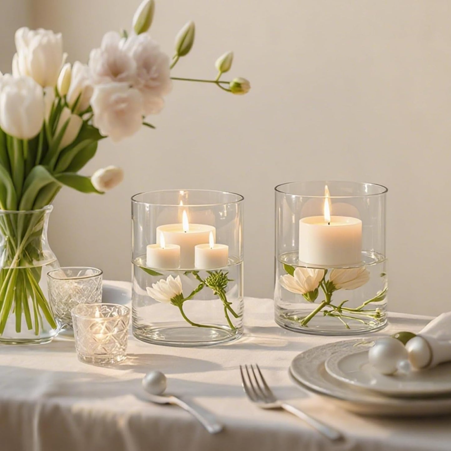 TBWIND 12pcs Glass Cylinder Vases for Centerpieces, 6 Inch Clear Flower Vases for Wedding Decorations and Indoor Home Decor, Hurricane Candle Holder for Table Shelf, Party