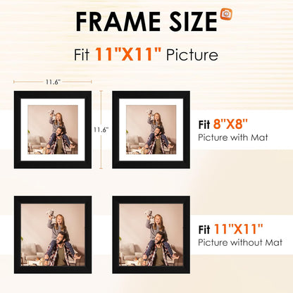 FIXSMITH 8x10 Picture Frame Set of 2, Photo Frame with HD Plexiglass, Display Pictures 5x7 with Mat or 8x10 Without Mat Multi Picture Frames Collage for Tabletop or Wall Display, Black