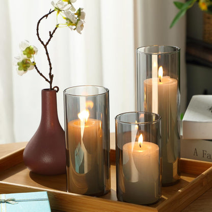 Shihanee 36 Pcs Pillar Candles and Glass Cylinder Vases Tall Cylinder Holders for Pillar Candles Wedding Centerpieces, Total 18 Sets(2.6'' X 4.7'', 5.9'', 7.9'',Clear,Ivory)