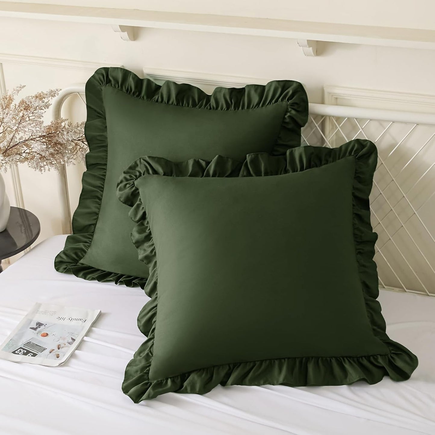 KKJIAF Ruffle Pillow Cases 26x26 Inches, White Square Ruffled Pillow Covers Set of 2, Microfiber Wrinkle Resistant Pillow Shams with Envelope Closure for Sofa Bed Living Room