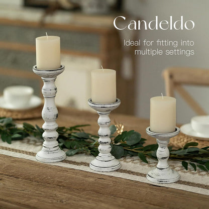 Candeldo Wood Candle Holders for Pillar: Rustic Candles Holder Set of 3 Tall Table Centerpiece Shabby Chic Decor Wooden White Farmhouse Decorations for Fireplace Mantle