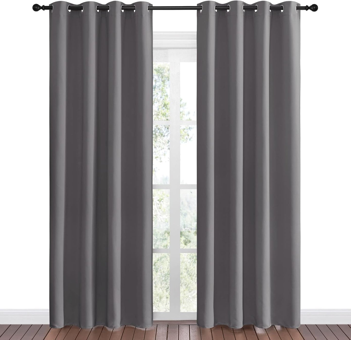 NICETOWN Halloween Pitch Black Solid Thermal Insulated Grommet Blackout Curtains/Drapes for Bedroom Window (2 Panels, 42 inches Wide by 63 inches Long, Black) - Colors E