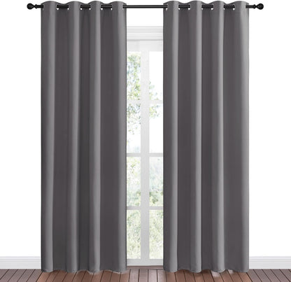 NICETOWN Halloween Pitch Black Solid Thermal Insulated Grommet Blackout Curtains/Drapes for Bedroom Window (2 Panels, 42 inches Wide by 63 inches Long, Black) - Colors E