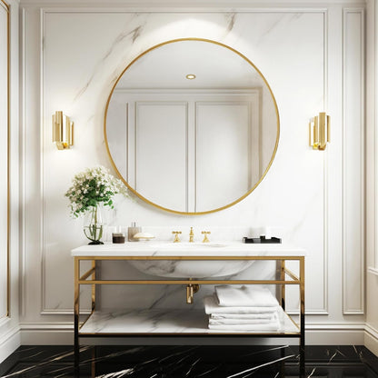 Sunniry Black Round Mirror, Round Mirror 24 inch, Black Circle Mirrors Matte Metal Frame, Wall Mounted Mirrors for Living Room, Bathroom, Wall, Entryway.