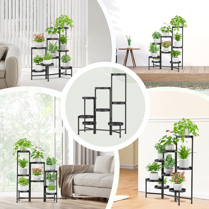 iDavosic.ly Plant Stand Indoor Outdoor, 5 Tier Corner Metal Flower Display Holder Shelf, Folding Tall Orchid Rack for Patio Balcony Porch Garden Living Room House, Black