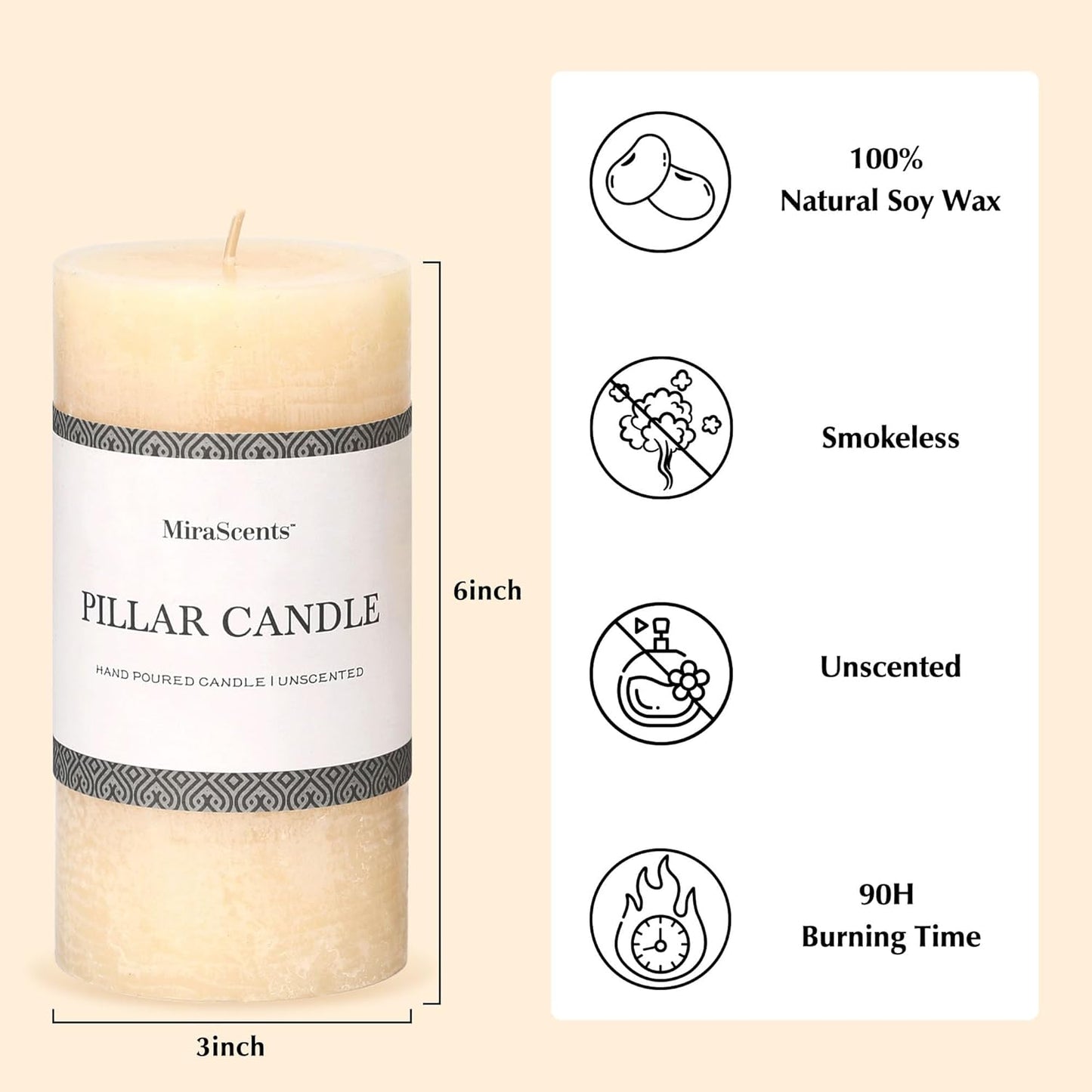 3x6 Inch Sage Green Pillar Candles Set of 3 - Unscented Spring, Long Clean Burning, Large Smokeless Dripless for Home Decor, Dinner Table, Bathroom, Rustic Decor
