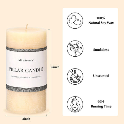 3x6 Inch Sage Green Pillar Candles Set of 3 - Unscented Spring, Long Clean Burning, Large Smokeless Dripless for Home Decor, Dinner Table, Bathroom, Rustic Decor