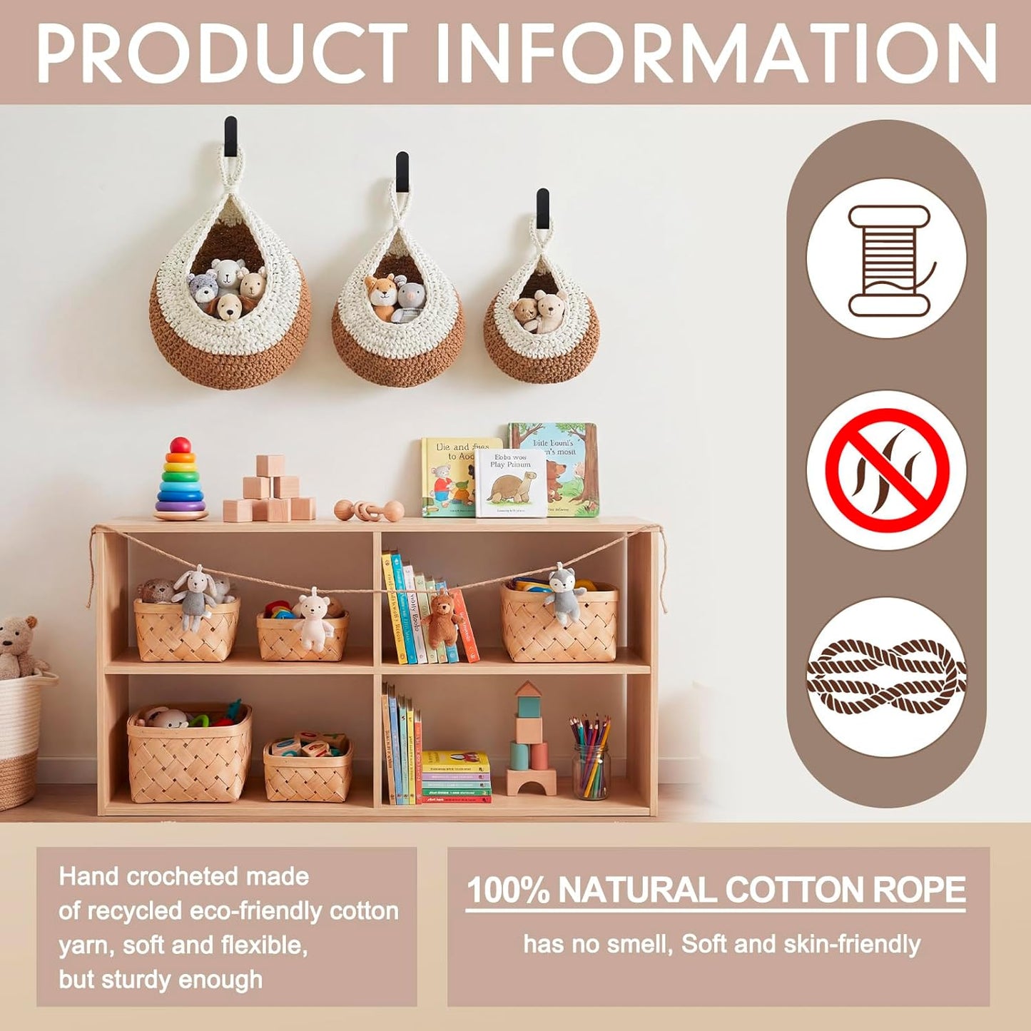 Honeydak Boho Decor Hanging Wall Baskets for Kitchen 3 Pack Teardrop Baskets with Hooks Storage Fruit Onion Vegetable Potato for Home 3 Sizes(Linen,Teardrop,Jute)